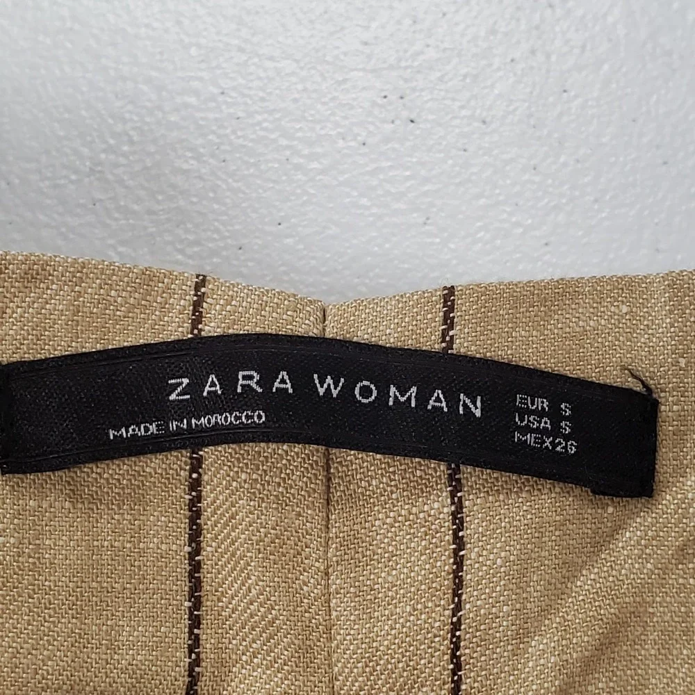 Zara Womens Linen Wide Leg Cuffed Pants Size S Academia High Rise Office Career